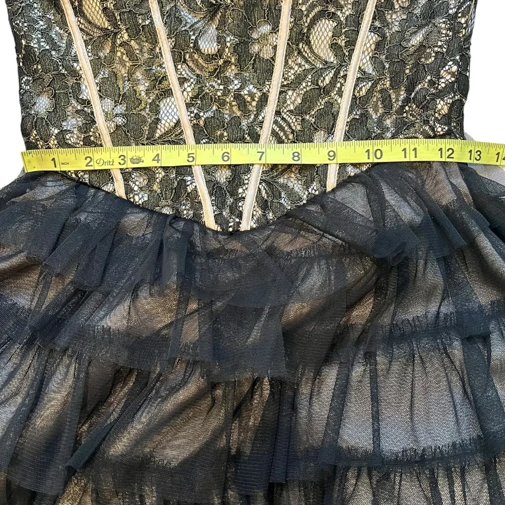 Vintage 90s Masquerade Strapless Black Gold Tiered Tulle Tutu Skirt Dress,Sz 5/6 - Picture 14 of 15